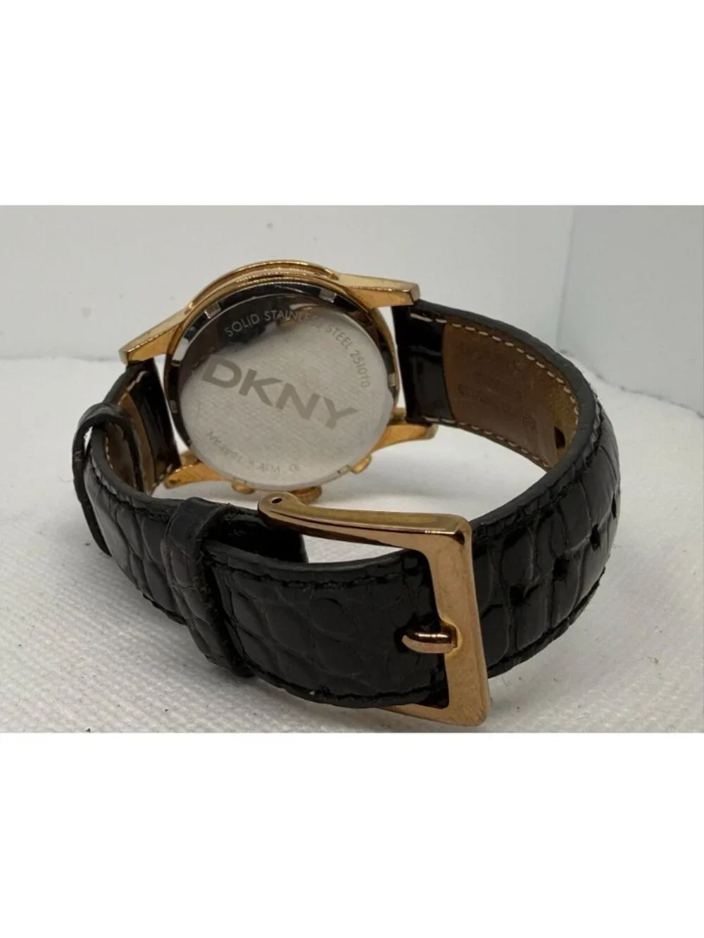 DKNY Men's Gold-Tone Chronograph Black Dial Brown Leather Watch NY4991